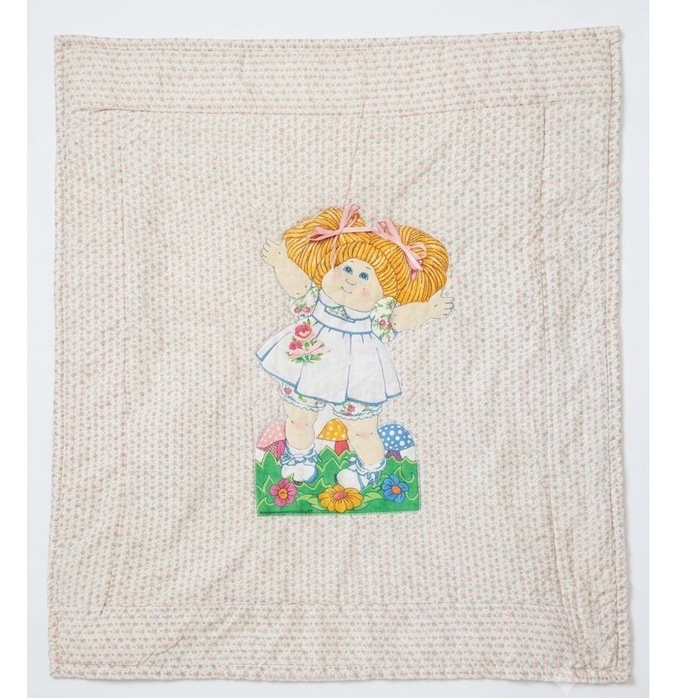 Vtg 1983 Cabbage Patch Kids Baby Quilt‎ Pink Floral Applique 80s Nursery Decor